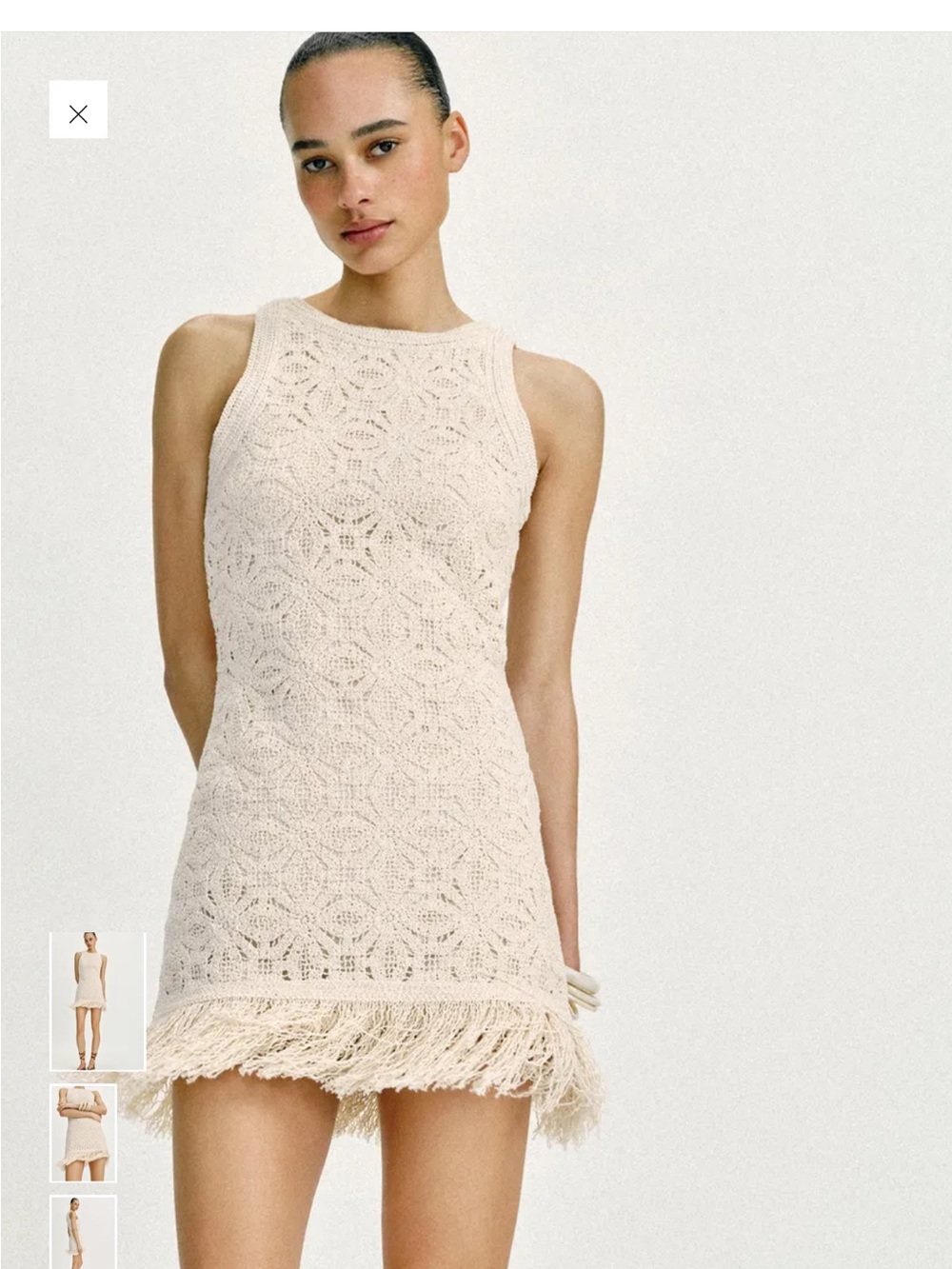 Zara light beige crochet fringe trim dress (xl fits like medium)
